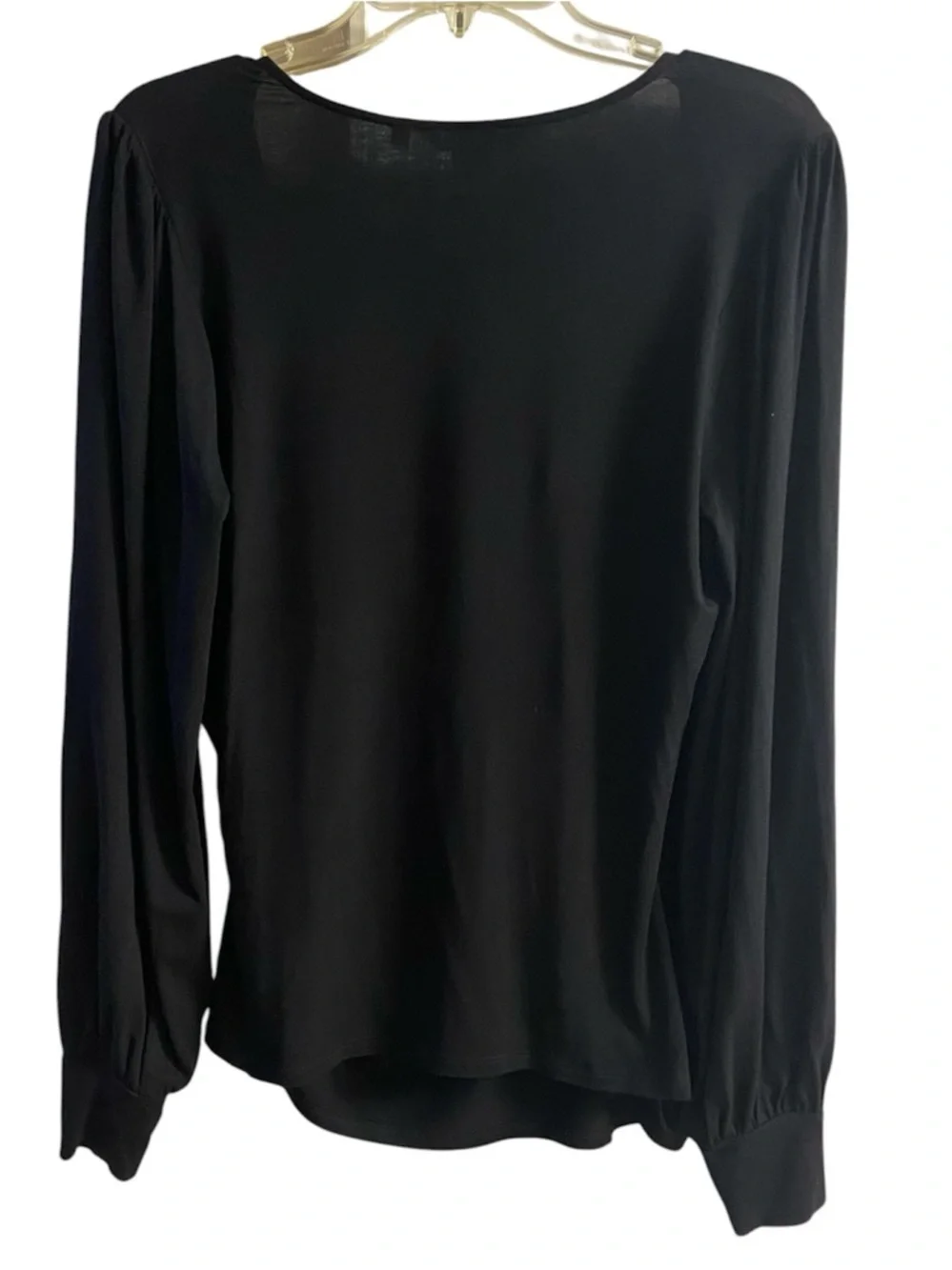 Boden Black Faux Wrap Blouse Puff Bishop Sleeves Size 14